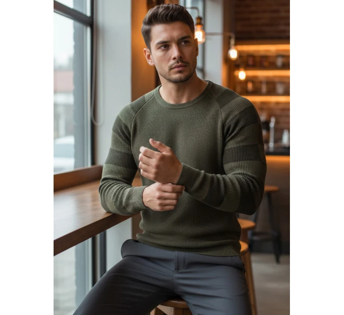 Pánský khaki svetr FashionStreet WX1637 Pánský khaki svetr FashionStreet WX1637