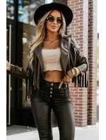 model 21371205 Krátká bunda s třásněmi z měkké ekokůže čokoládová - numoco basic