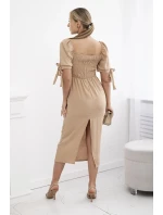 Šaty vzadu nařasené se zavazovacími rukávy Velbloud Šaty vzadu nařasené se zavazovacími rukávy Velbloud