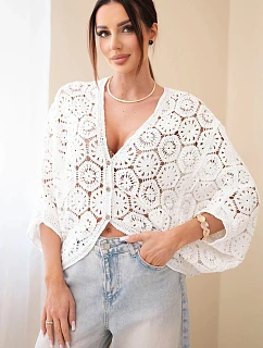 Dámský letní krajkový svetr s knoflíky a dlouhým rukávem černý