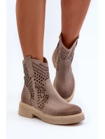 Sametové Dámské Botky Na Ploché Podrážce Cappuccino model 21652595 - Zazoo