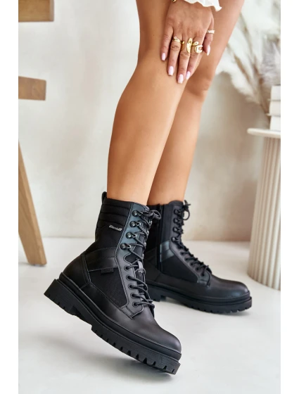 Kožené Traperky Kotníkové Boty Pánské Zateplené Big Star OO174164 Černé Kožené Traperky Kotníkové Boty Pánské Zateplené Big Star OO174164 Černé