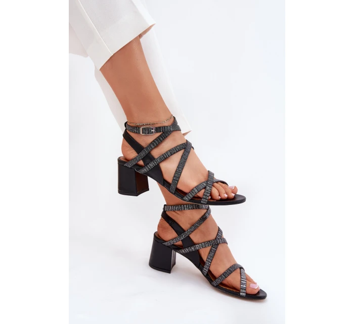 Kožené Dámské Sandály S Pásky Na Podpatku model 21702870 Černé - Maciejka