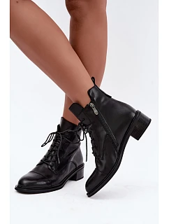 Zateplené kožené kotníkové boty Černé model 22366280 - Boto