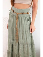 Dámská maxi bavlněná sukně s model 22048759 výšivkou a elastickým pasem khaki - K-Fashion