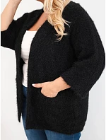 Dámský svetr Plus Size s kapsami bez zapínání černý