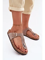 Kožené semišové žabky s zlatou sponou tmavě béžové Honey