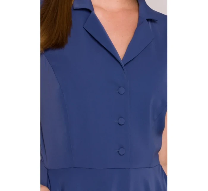 S409 Košilové šaty ve fitted střihu - modré