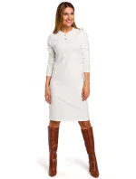 Svetrové šaty s dlouhým rukávem model 20266986 krémové - STYLOVE Svetrové šaty s dlouhým rukávem model 20266986 krémové - STYLOVE