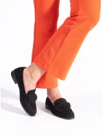 Klasické černé  mokasíny dámské na širokém podpatku