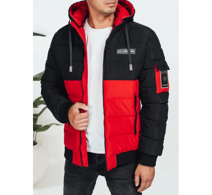 Pánská zimní bunda s kapucí černo-červená FashionStreet TX5052