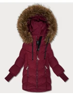 Dámská zimní bunda ve vínové bordó barvě s úpletovými stahovacími lemy (KK60616)