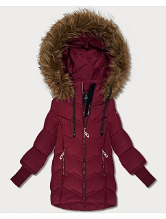 Dámská zimní bunda s pletenými žebrovanými manžetami Goodlookin maroon (KK60616)