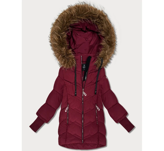 Dámská zimní bunda ve vínové bordó barvě s úpletovými stahovacími lemy (KK60616)