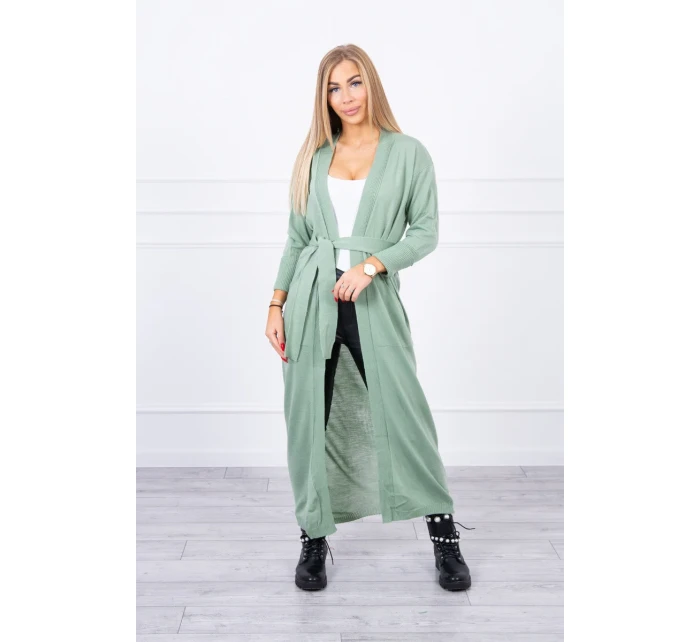 Svetr dlouhý svetr model 18748009 v pase tmavě mátový - K-Fashion Svetr dlouhý svetr model 18748009 v pase tmavě mátový - K-Fashion