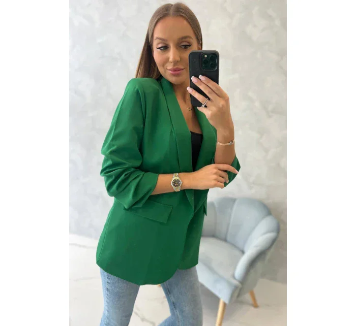 Bunda s klopou elegantní tmavě zelená Bunda s klopou elegantní tmavě zelená