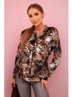 Dámská mikina se zvířecím potiskem na zip béžová