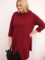 Dámská asymetrická bavlněná blůza Plus Size s ohrnovacími rukávy bordová