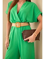 Kombinéza s ozdobným páskem v pase zelený
