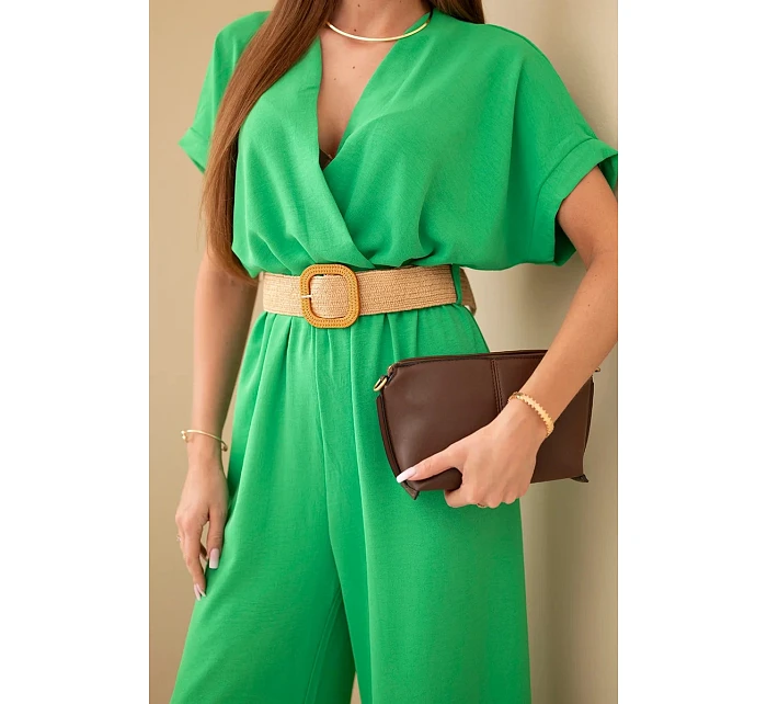 Kombinéza s ozdobným páskem v pase zelený