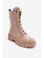 kožené workery s ozdobou Bežové model 21635088 - Boto kožené workery s ozdobou Bežové model 21635088 - Boto