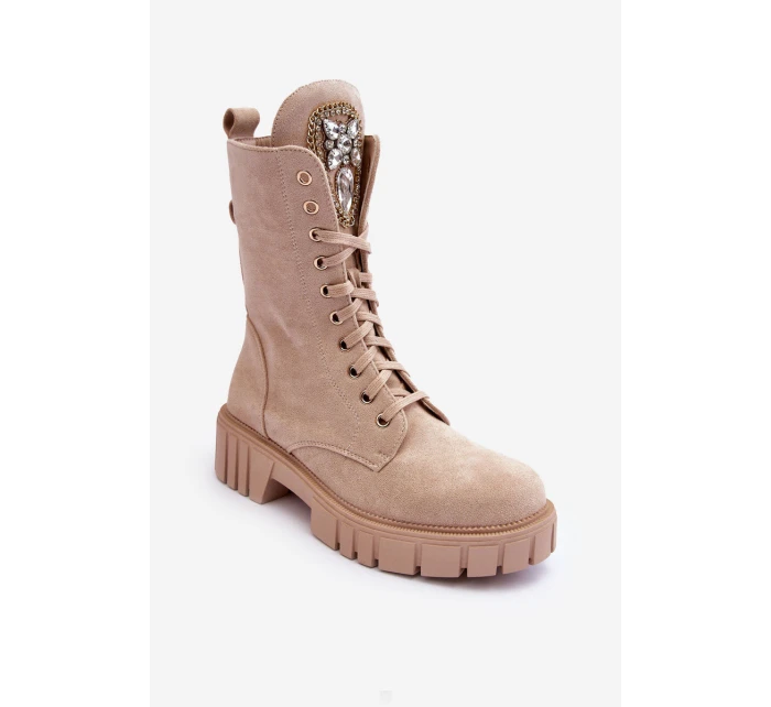 kožené workery s ozdobou Bežové model 21635088 - Boto kožené workery s ozdobou Bežové model 21635088 - Boto