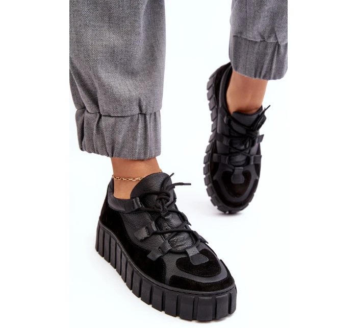 Dámské kožené sportovní boty na platformě M01/1 Zazoo Černé