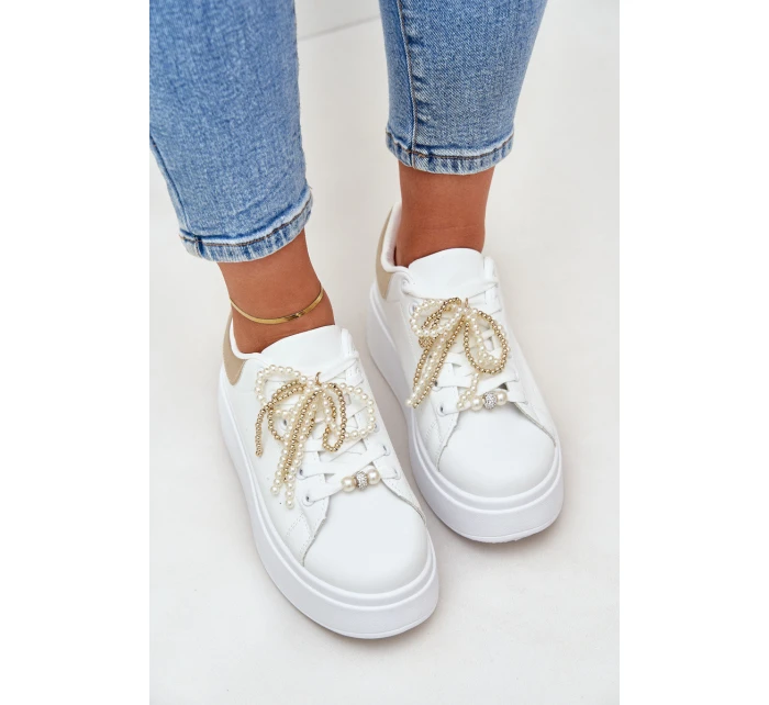 Dámské Tenisky Na Platformě S Ozdobami Bílo-Zlaté Lerissna Dámské Tenisky Na Platformě S Ozdobami Bílo-Zlaté Lerissna