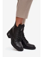 Kožené dámské kozačky na nízkém podpatku model 21713393 Černé - VINCEZA