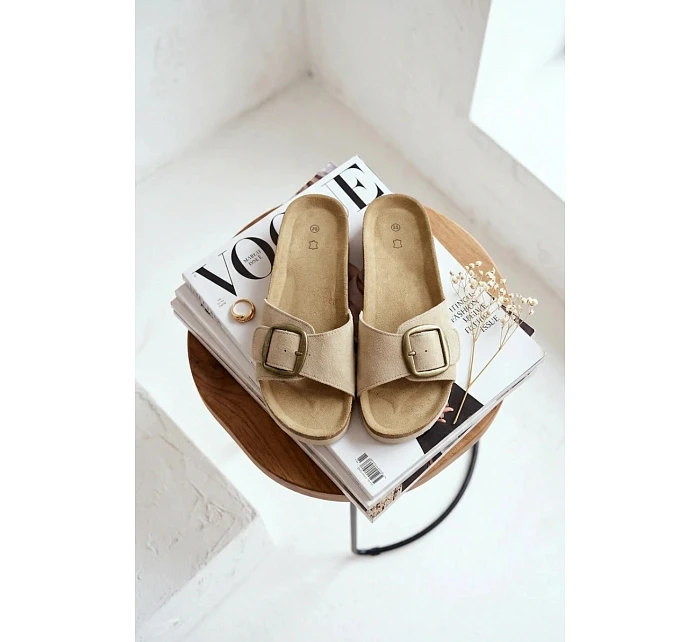 Kožené dámské nazouváky s přezkou tmavě béžové Emiline