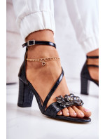 Dámské kožené sandály s krystaly černá Ramona