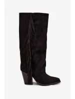 Dámské kovbojky na podpatku s třásněmi Tivara – černé