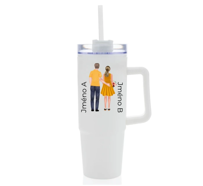 Personalizovaná termoska s průhledným víčkem s párem 