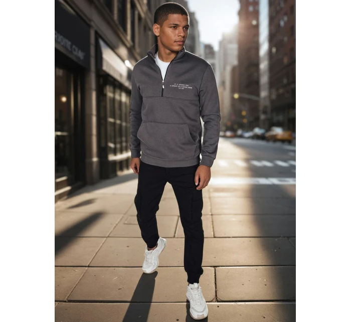 Pánská grafitová mikina s potiskem FashionStreet BX5888