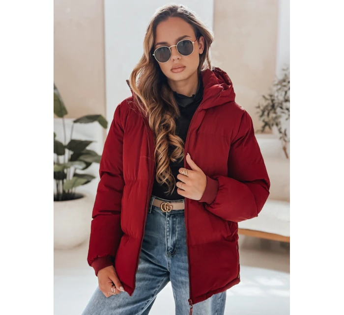 MISSFROST dámská prošívaná bunda s kapucí bordó FashionStreet TY4960