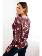 Dámská blůza z viskózy s květinami a dlouhým rukávem hnědá Dámská blůza z viskózy s květinami a dlouhým rukávem hnědá