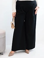 Dámské kalhoty Plus Size s širokými nohavicemi a skládaním černé