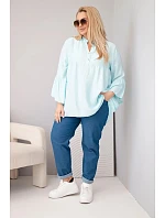 Dámská viskózová halenka ve velikosti Plus Size s volánkovým rukávem a výstřihem do V mentolová