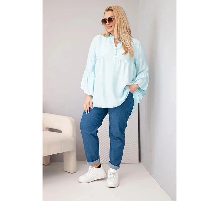 Dámská viskózová halenka ve velikosti Plus Size s volánkovým rukávem a výstřihem do V mentolová