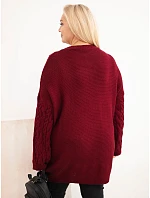 Dámský svetr Plus Size s copánkovým vzorem bordó červená Dámský svetr Plus Size s copánkovým vzorem bordó červená