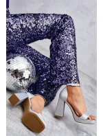 Lesklé Sandály Na Mohutném Podpatku Stříbrné Calmi Lesklé Sandály Na Mohutném Podpatku Stříbrné Calmi