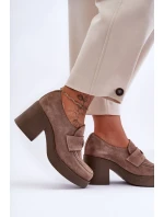 Dámské Zamszové Polobotky Na Sloupku Bežové model 21630084 - Boto
