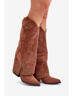 Kozačky S Ohnutým Holení Na Podpatku Hnědé Iveliri