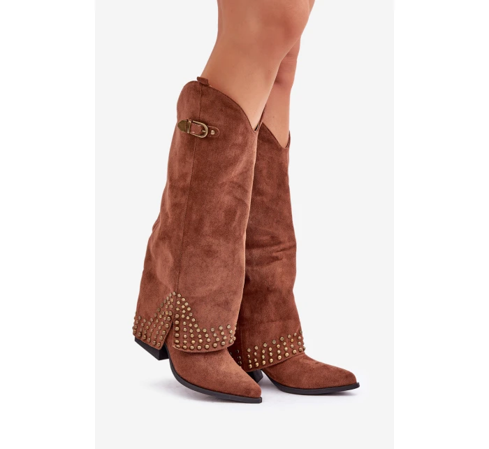 Kozačky S Ohnutým Holení Na Podpatku Hnědé Iveliri