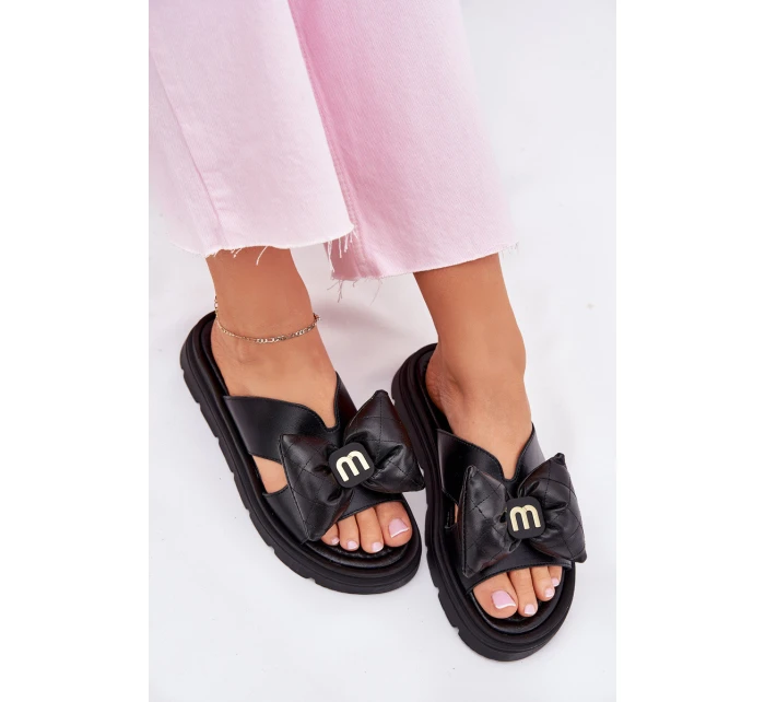 Dámské kožené sandály na platformě s mašlí model 21702245 černé - CheBello