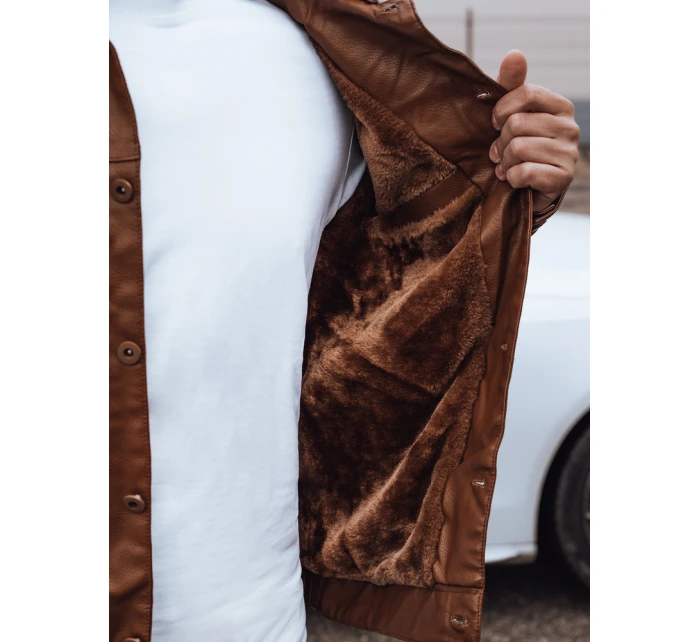 Pánská kožená bunda s kožešinou hnědá FashionStreet TX4746 Pánská kožená bunda s kožešinou hnědá FashionStreet TX4746