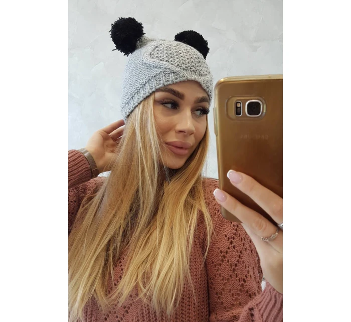 Fleecová čepice 2 bambulky K291 šedá Fleecová čepice 2 bambulky K291 šedá