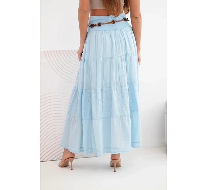 Dámská maxi bavlněná sukně s model 22048761 výšivkou a elastickým pasem modrá - K-Fashion Dámská maxi bavlněná sukně s model 22048761 výšivkou a elastickým pasem modrá - K-Fashion