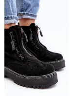 Zamszové Trapery Botky Dámské Na Tlusté Podešví Se Suwákem Černé Edivame