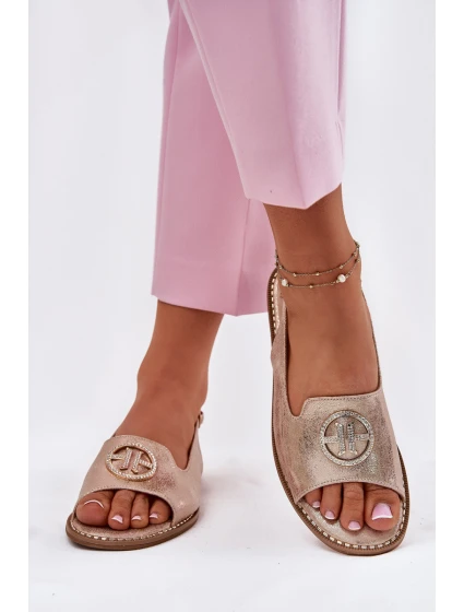 Dámské Sandály Na Podpatku S Ozdobou Růžové Zlato model 21698220 - S.Barski Dámské Sandály Na Podpatku S Ozdobou Růžové Zlato model 21698220 - S.Barski